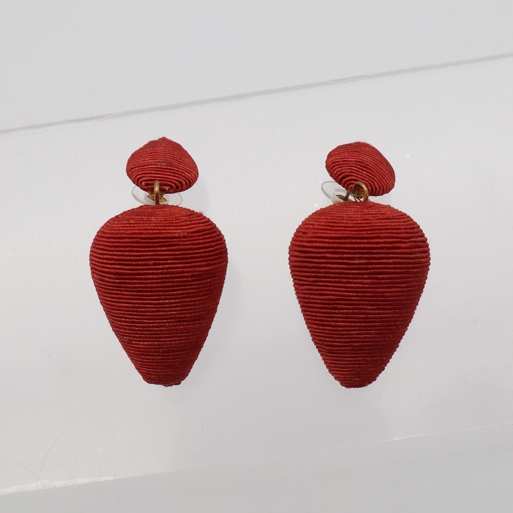 Red Thread Wrapped Drop Earrings Statement Geometric Teardrop Post Back